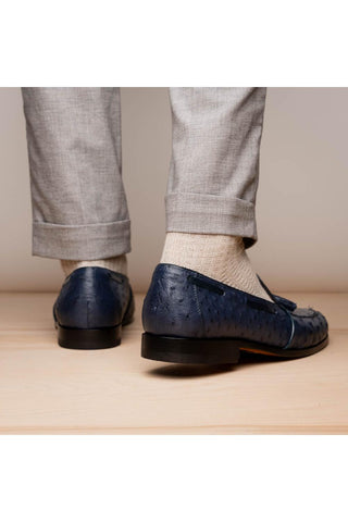 Marco Di Milano Aubiere Exotic Navy Ostrich Tassel Loafers (MDM1198)