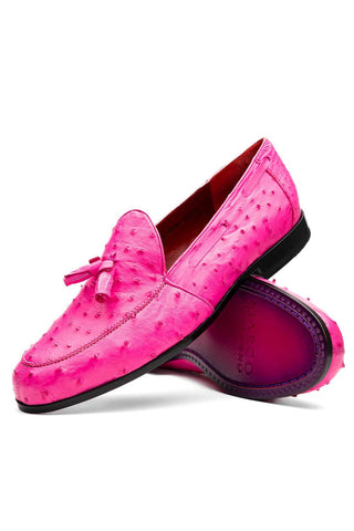 Marco Di Milano Aubiere Exotic Pink Ostrich Tassels Loafers (MDM1198)