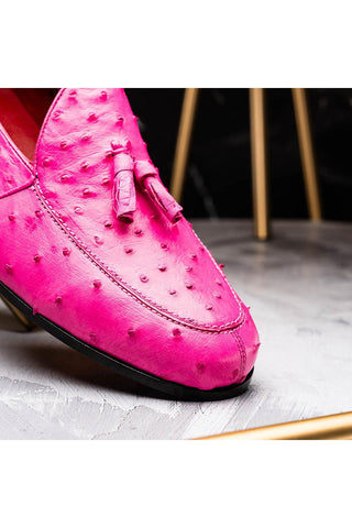 Marco Di Milano Aubiere Exotic Pink Ostrich Tassels Loafers (MDM1198)