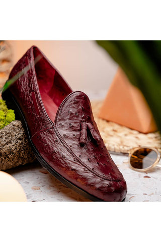 Marco Di Milano Aubiere Exotic Wine Ostrich Tassels Loafers (MDM1198)