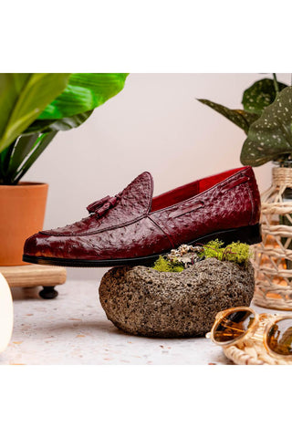 Marco Di Milano Aubiere Exotic Wine Ostrich Tassels Loafers (MDM1198)