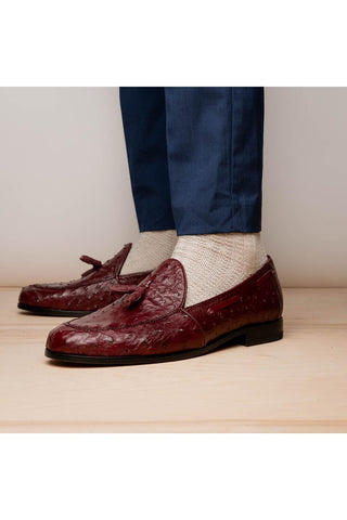 Marco Di Milano Aubiere Exotic Wine Ostrich Tassels Loafers (MDM1198)