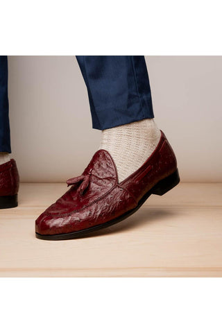 Marco Di Milano Aubiere Exotic Wine Ostrich Tassels Loafers (MDM1198)