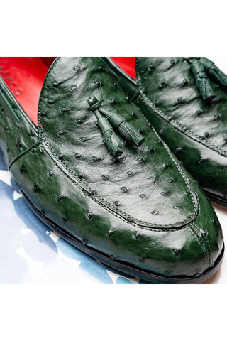 Marco Di Milano Aubiere Forest Green Ostrich Tassels Loafers (MDM1198)