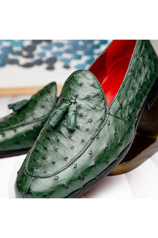 Marco Di Milano Aubiere Forest Green Ostrich Tassels Loafers (MDM1198)