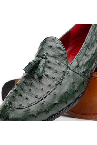 Marco Di Milano Aubiere Forest Green Ostrich Tassels Loafers (MDM1198)