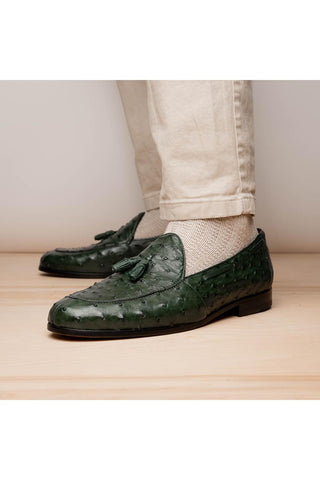 Marco Di Milano Aubiere Forest Green Ostrich Tassels Loafers (MDM1198)