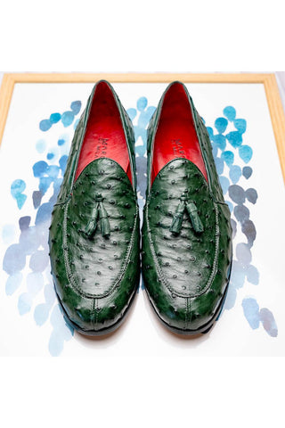 Marco Di Milano Aubiere Forest Green Ostrich Tassels Loafers (MDM1198)