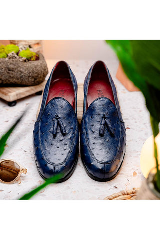 Marco Di Milano Aubiere Navy Ostrich Tassel Loafers (MDM1198)