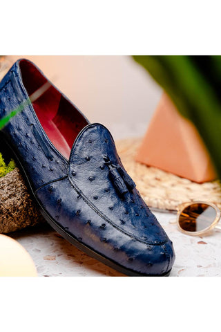 Marco Di Milano Aubiere Navy Ostrich Tassel Loafers (MDM1198)