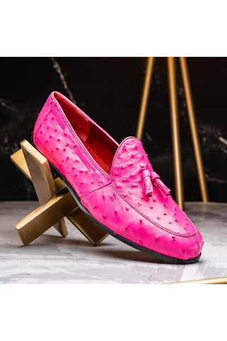 Marco Di Milano Aubiere Pink Ostrich Tassels Loafers (MDM1198)