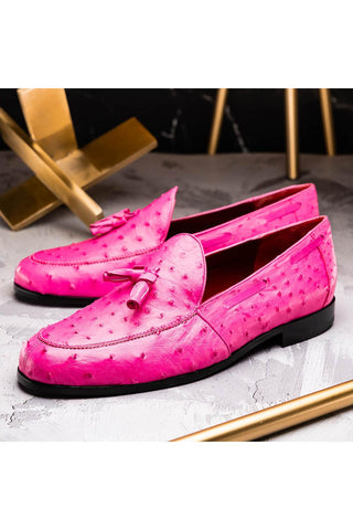 Marco Di Milano Aubiere Pink Ostrich Tassels Loafers (MDM1198)