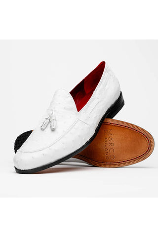Marco Di Milano Aubiere White Exotic Ostrich Tassels Loafers (MDM1198)