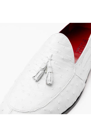 Marco Di Milano Aubiere White Exotic Ostrich Tassels Loafers (MDM1198)
