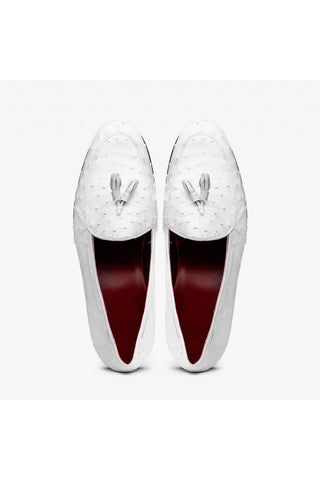 Marco Di Milano Aubiere White Exotic Ostrich Tassels Loafers (MDM1198)