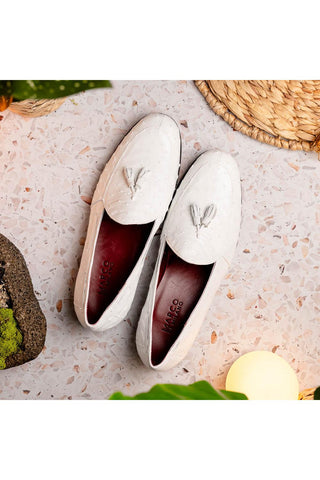 Marco Di Milano Aubiere White Ostrich Tassels Loafers (MDM1198)