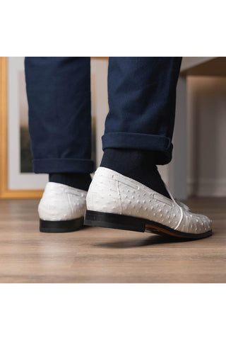 Marco Di Milano Aubiere White Ostrich Tassels Loafers (MDM1198)