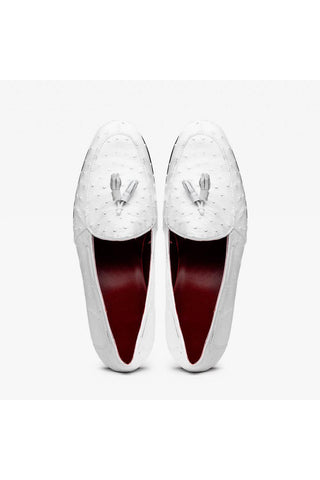 Marco Di Milano Aubiere White Ostrich Tassels Loafers (MDM1198)