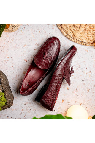 Marco Di Milano Aubiere Wine Ostrich Tassels Loafers (MDM1198)
