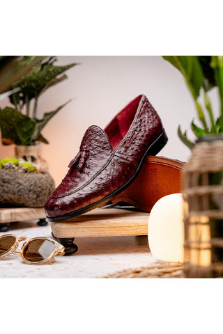 Marco Di Milano Aubiere Wine Ostrich Tassels Loafers (MDM1198)