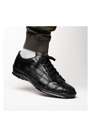 Marco Di Milano Bari Black Genuine Patchwork Lizard Skin Fashion Sneakers (MDM1142)