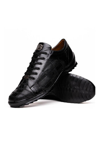 Marco Di Milano Bari Black Genuine Patchwork Lizard Skin Fashion Sneakers (MDM1142)