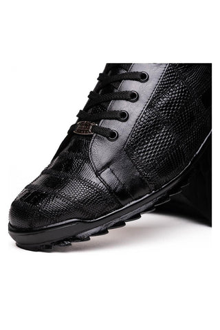 Marco Di Milano Bari Black Genuine Patchwork Lizard Skin Fashion Sneakers (MDM1142)