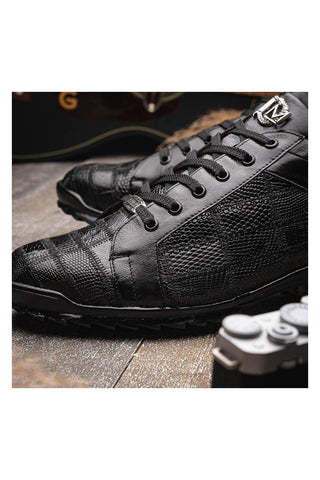 Marco Di Milano Bari Black Genuine Patchwork Lizard Skin Fashion Sneakers (MDM1142)