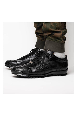 Marco Di Milano Bari Black Genuine Patchwork Lizard Skin Fashion Sneakers (MDM1142)