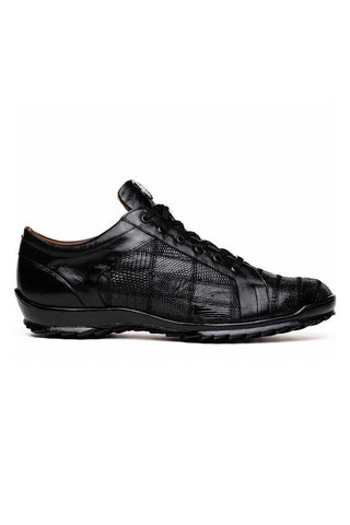 Marco Di Milano Bari Black Genuine Patchwork Lizard Skin Fashion Sneakers (MDM1142)