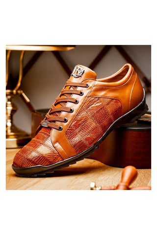 Marco Di Milano Bari Cognac Genuine Patchwork Lizard Skin Sneakers (MDM1142)