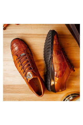 Marco Di Milano Bari Cognac Genuine Patchwork Lizard Skin Sneakers (MDM1142)