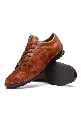 Marco Di Milano Bari Cognac Genuine Patchwork Lizard Skin Sneakers (MDM1142)