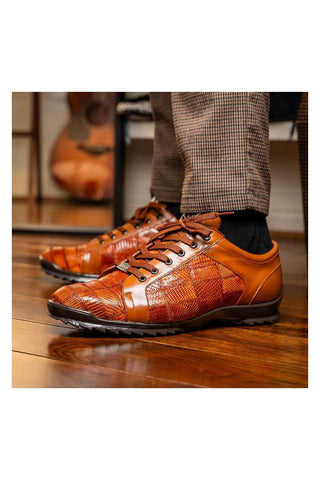 Marco Di Milano Bari Cognac Genuine Patchwork Lizard Skin Sneakers (MDM1142)
