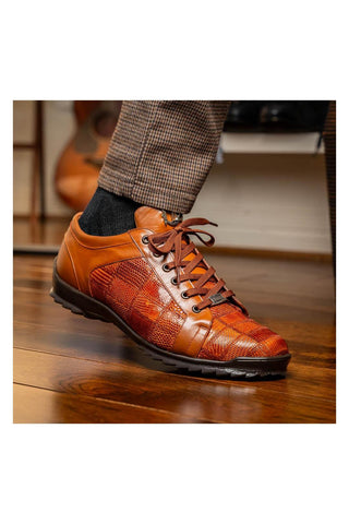 Marco Di Milano Bari Cognac Genuine Patchwork Lizard Skin Sneakers (MDM1142)