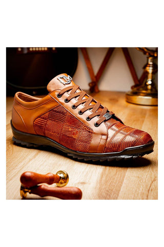 Marco Di Milano Bari Cognac Genuine Patchwork Lizard Skin Sneakers (MDM1142)