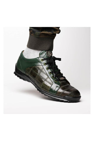 Marco Di Milano Bari Green Genuine Patchwork Lizard Skin Fashion Sneakers (MDM1142)