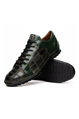 Marco Di Milano Bari Green Genuine Patchwork Lizard Skin Fashion Sneakers (MDM1142)