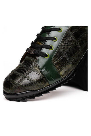 Marco Di Milano Bari Green Genuine Patchwork Lizard Skin Fashion Sneakers (MDM1142)