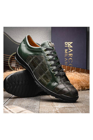 Marco Di Milano Bari Green Genuine Patchwork Lizard Skin Fashion Sneakers (MDM1142)