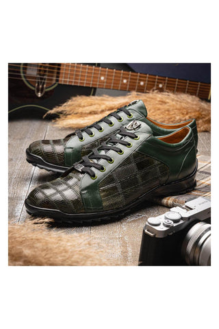 Marco Di Milano Bari Green Genuine Patchwork Lizard Skin Fashion Sneakers (MDM1142)