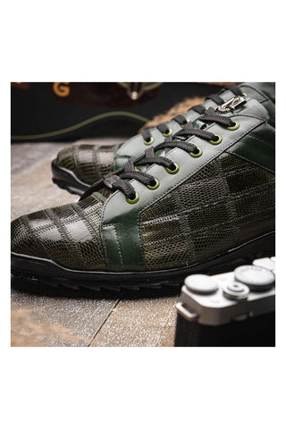 Marco Di Milano Bari Green Genuine Patchwork Lizard Skin Fashion Sneakers (MDM1142)