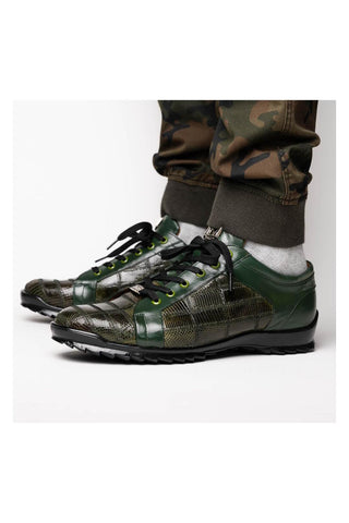 Marco Di Milano Bari Green Genuine Patchwork Lizard Skin Fashion Sneakers (MDM1142)