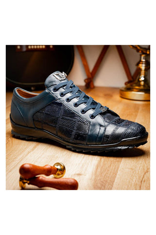 Marco Di Milano Bari Navy Genuine Patchwork Lizard Skin Sneakers (MDM1142)