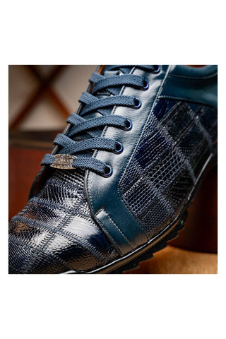 Marco Di Milano Bari Navy Genuine Patchwork Lizard Skin Sneakers (MDM1142)