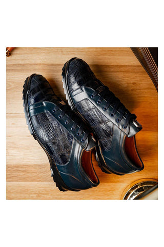 Marco Di Milano Bari Navy Genuine Patchwork Lizard Skin Sneakers (MDM1142)