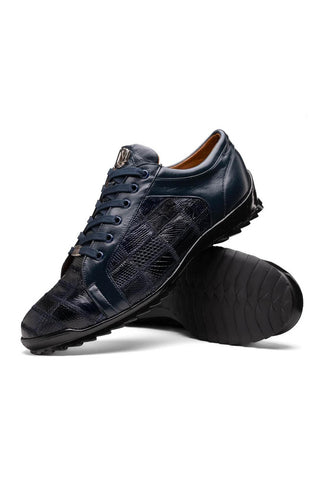 Marco Di Milano Bari Navy Genuine Patchwork Lizard Skin Sneakers (MDM1142)