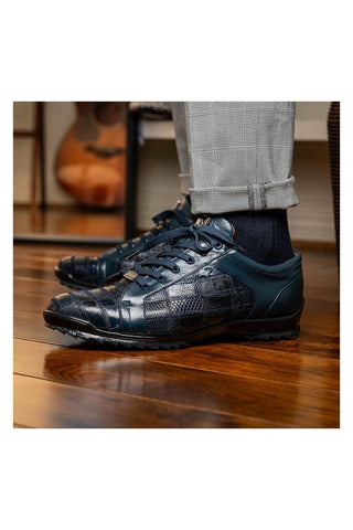 Marco Di Milano Bari Navy Genuine Patchwork Lizard Skin Sneakers (MDM1142)