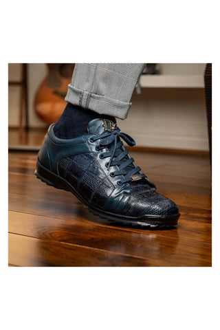 Marco Di Milano Bari Navy Genuine Patchwork Lizard Skin Sneakers (MDM1142)