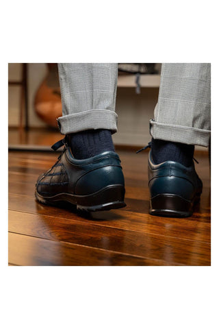 Marco Di Milano Bari Navy Genuine Patchwork Lizard Skin Sneakers (MDM1142)